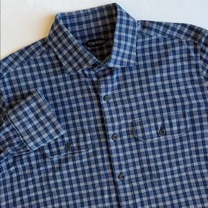 Tom Ford Blue White Plaid Cotton Long Sleeve Button Shirt Men Size 45 / 17 (3/4)